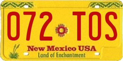 NM license plate 072TOS