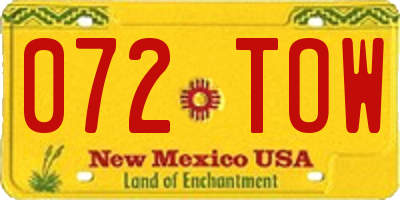 NM license plate 072TOW