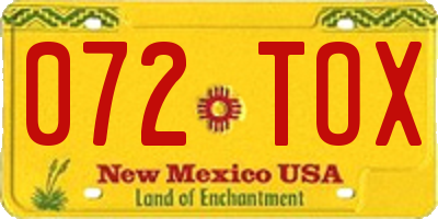 NM license plate 072TOX