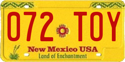 NM license plate 072TOY