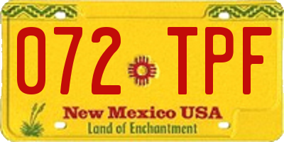 NM license plate 072TPF