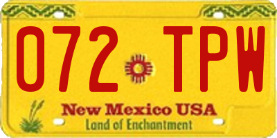 NM license plate 072TPW