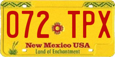 NM license plate 072TPX