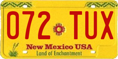 NM license plate 072TUX