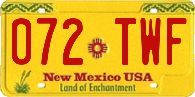 NM license plate 072TWF