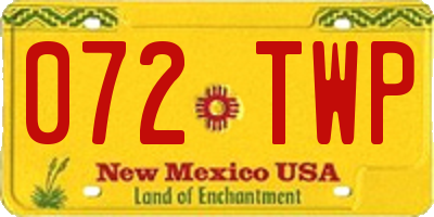 NM license plate 072TWP
