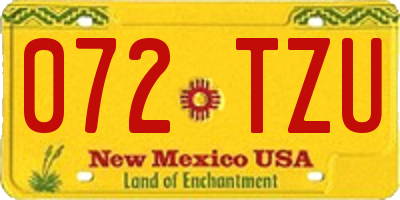 NM license plate 072TZU