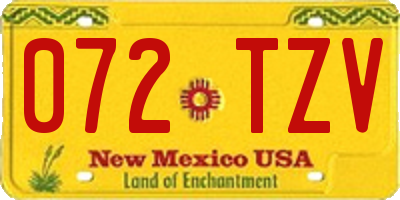 NM license plate 072TZV