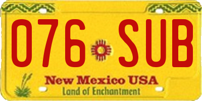 NM license plate 076SUB