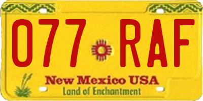 NM license plate 077RAF