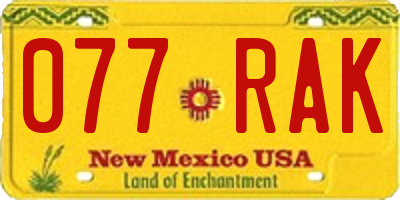 NM license plate 077RAK