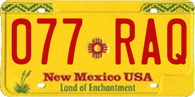 NM license plate 077RAQ