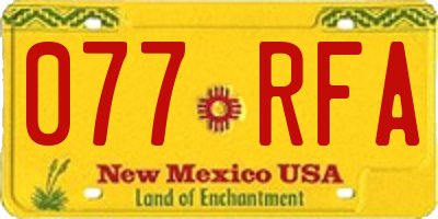 NM license plate 077RFA