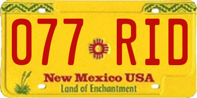 NM license plate 077RID