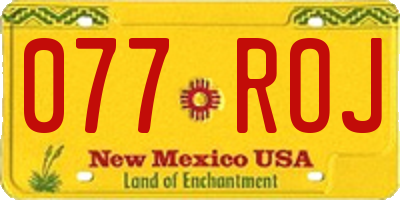 NM license plate 077ROJ