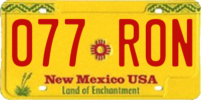 NM license plate 077RON