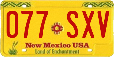NM license plate 077SXV