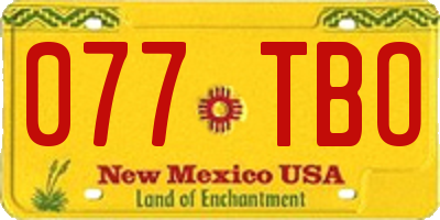 NM license plate 077TBO