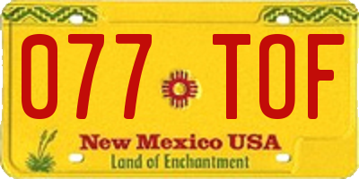 NM license plate 077TOF
