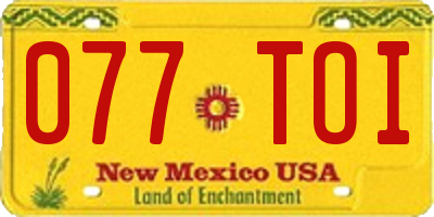 NM license plate 077TOI