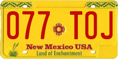 NM license plate 077TOJ