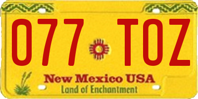 NM license plate 077TOZ