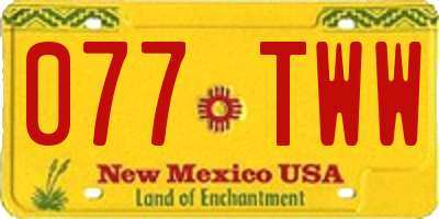 NM license plate 077TWW