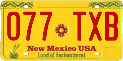 NM license plate 077TXB