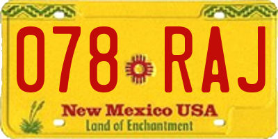 NM license plate 078RAJ