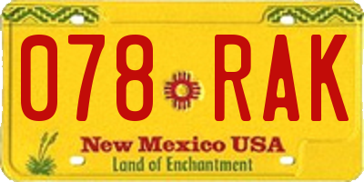 NM license plate 078RAK