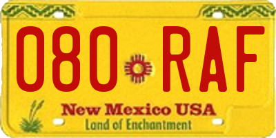 NM license plate 080RAF