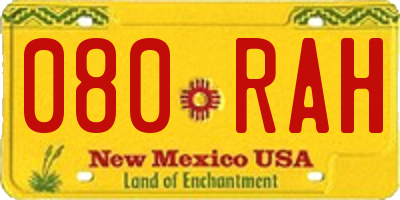 NM license plate 080RAH