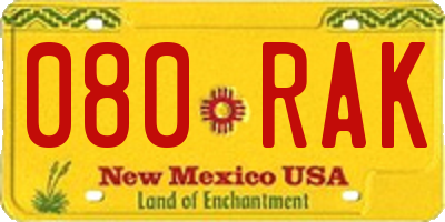 NM license plate 080RAK