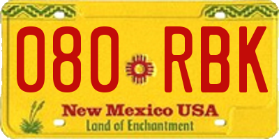 NM license plate 080RBK