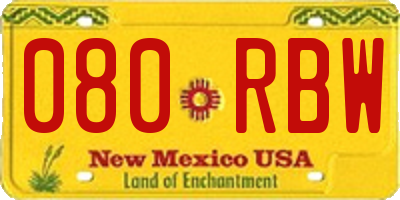 NM license plate 080RBW