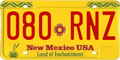 NM license plate 080RNZ