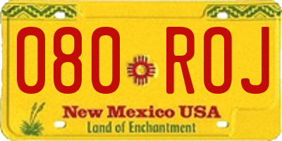 NM license plate 080ROJ