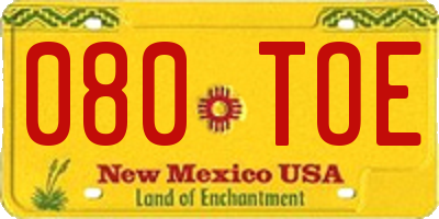 NM license plate 080TOE