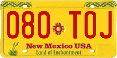 NM license plate 080TOJ