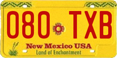 NM license plate 080TXB