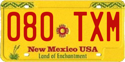NM license plate 080TXM