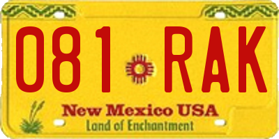 NM license plate 081RAK