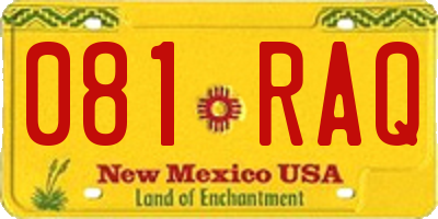 NM license plate 081RAQ