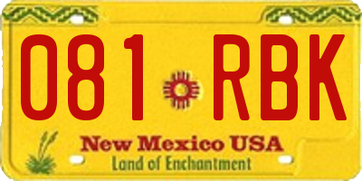 NM license plate 081RBK