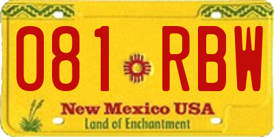 NM license plate 081RBW