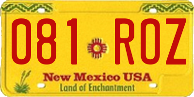 NM license plate 081ROZ