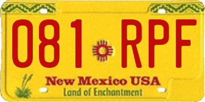 NM license plate 081RPF