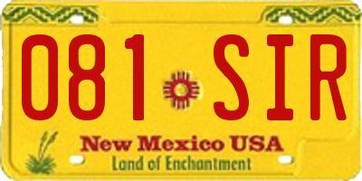NM license plate 081SIR
