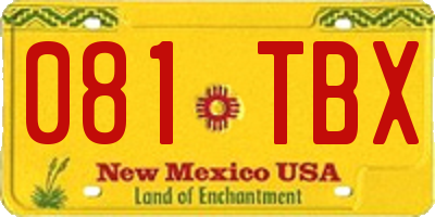 NM license plate 081TBX
