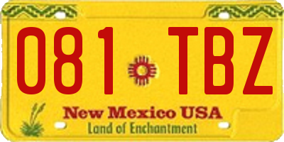 NM license plate 081TBZ